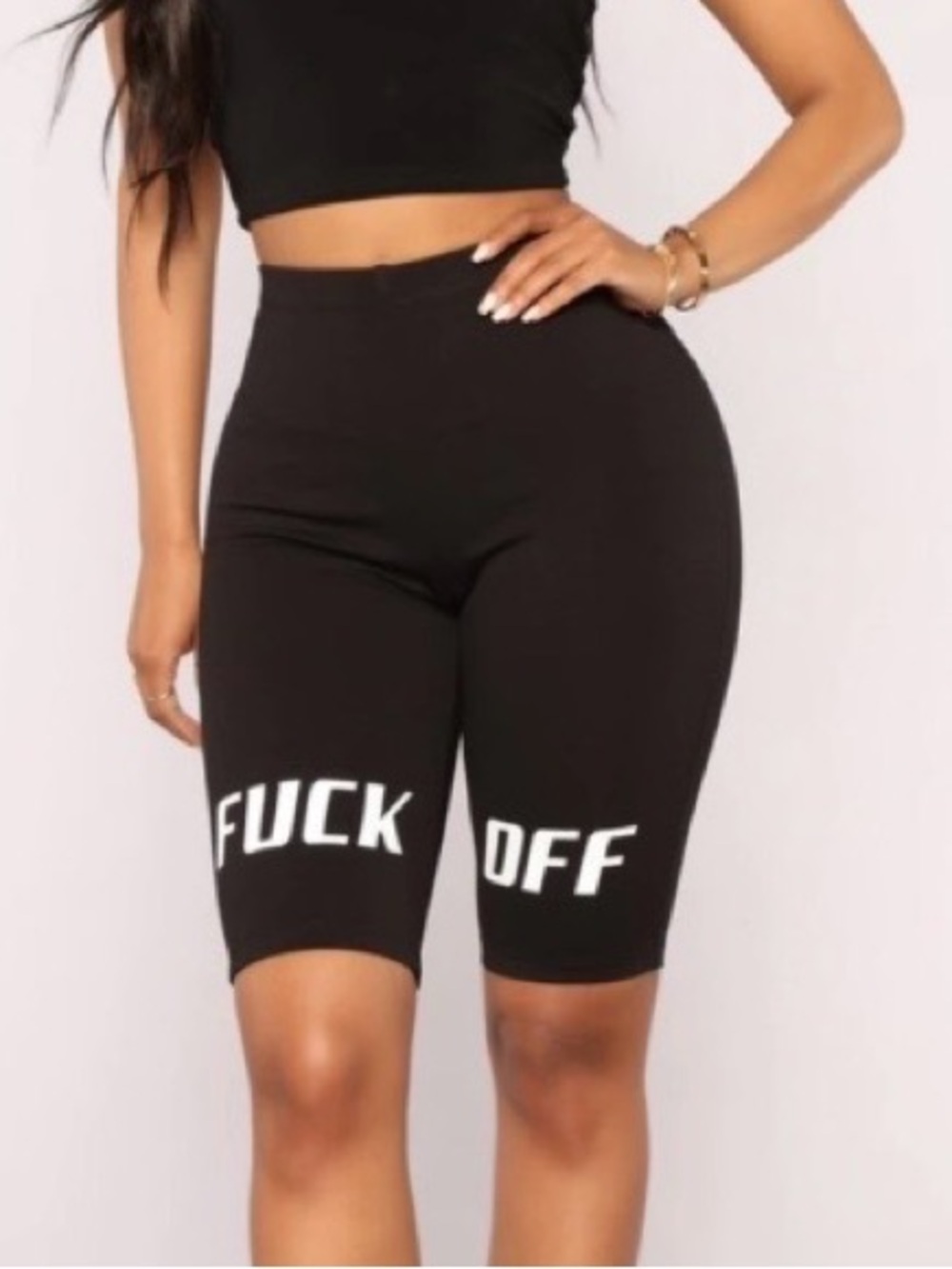 Fashion Nova Black Graphic High-Waist Biker Shorts - Bold White Text